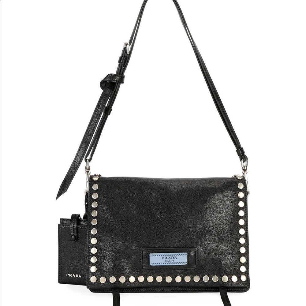 Prada studded leather shoulder bag in Black - Picture 3 of 14